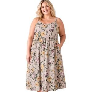 Torrid Midi Skater Dress Womens Size 2X Ivory Yellow Floral Cottagecore Challis